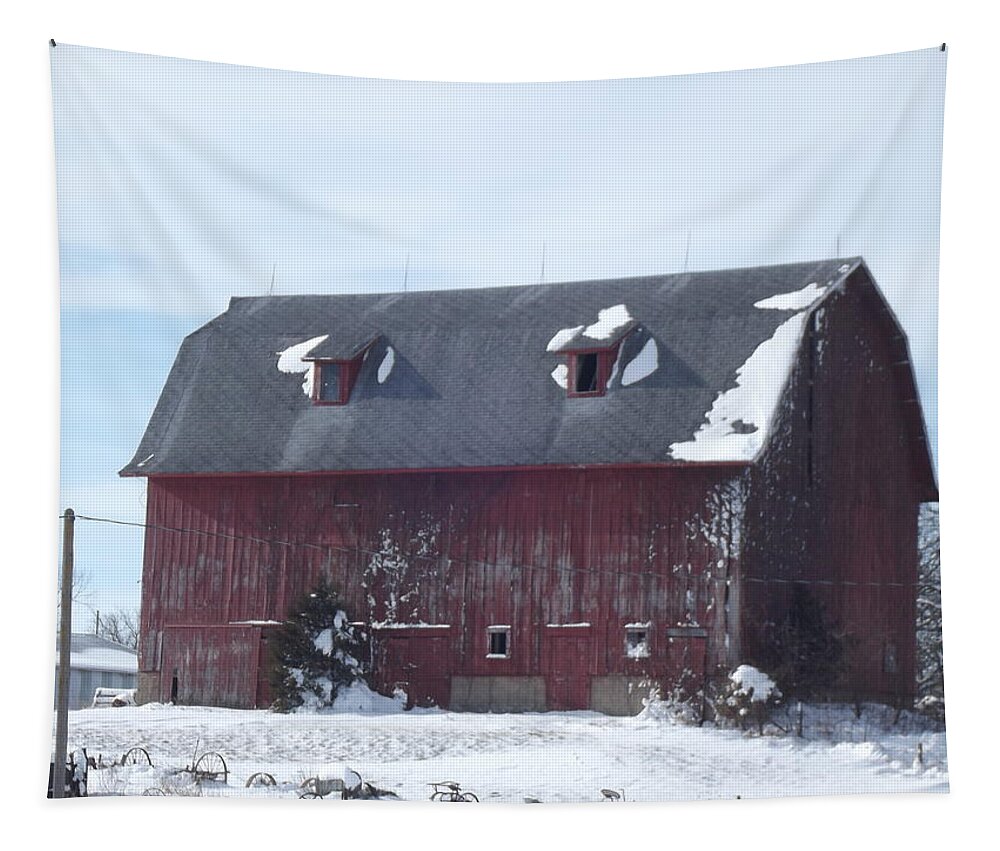 Elkader Iowa Tapestry featuring the photograph Snow on Roof by Bonfire Photography