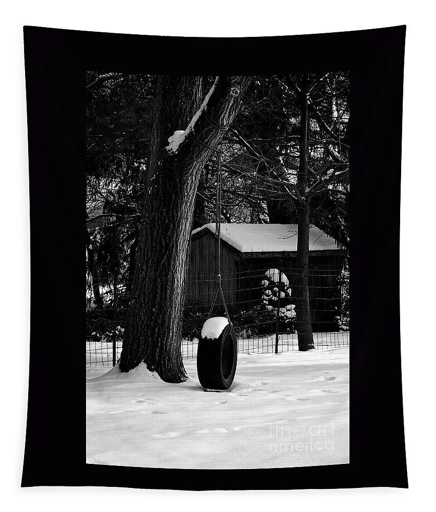 Winter Landscape Tapestry featuring the photograph Snow on Tire Swing by Frank J Casella