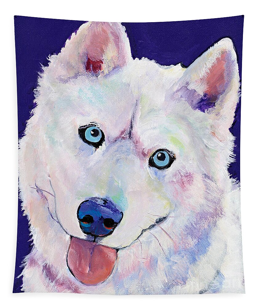 Look At Those Eyes! This Beautiful Husky Has Passed On And A Wife Commissioned Me To Do This Painting For Her Husband. Memorials Like This Make Me Appreciate The Devotion People Have For Their Dogs. Tapestry featuring the painting Snow by Pat Saunders-White