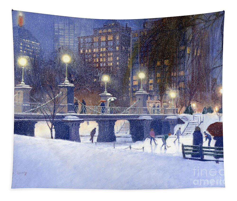 Boston Public Garden Tapestry featuring the painting Snowy Garden by Candace Lovely