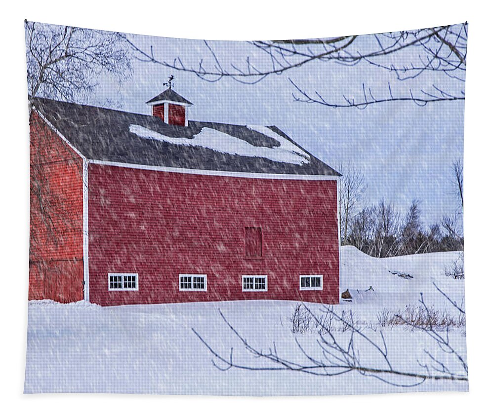 Maine Tapestry featuring the photograph Snowy Red Barn by Alana Ranney