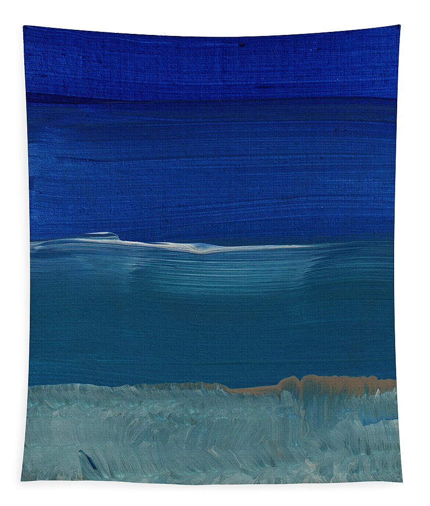 Abstract Art Tapestry featuring the painting Soft Crashing Waves- Abstract Landscape by Linda Woods