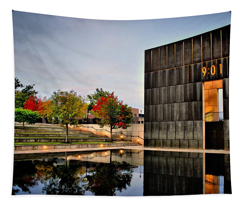 America Tapestry featuring the photograph Solemn Reflections - OKC Memorial by Gregory Ballos