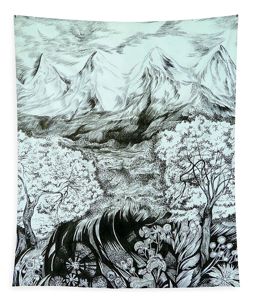 Nature Tapestry featuring the drawing Somebody's Spring by Anna Duyunova