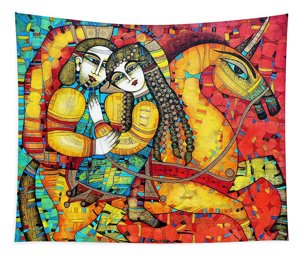 Albena Tapestry featuring the painting SONATA for two and unicorn by Albena Vatcheva