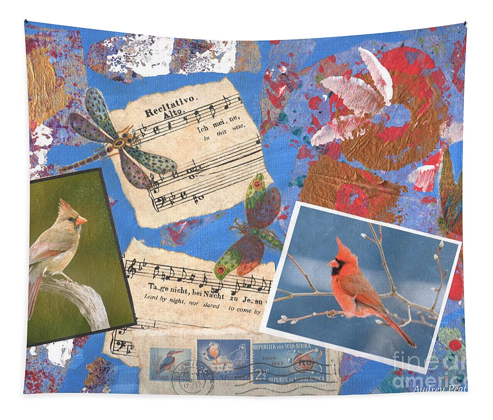 Cardinal Tapestry featuring the painting Song Birds by Audrey Peaty