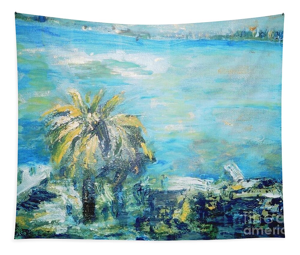 Seascape Tapestry featuring the painting South of France  Juan les Pins by Fereshteh Stoecklein