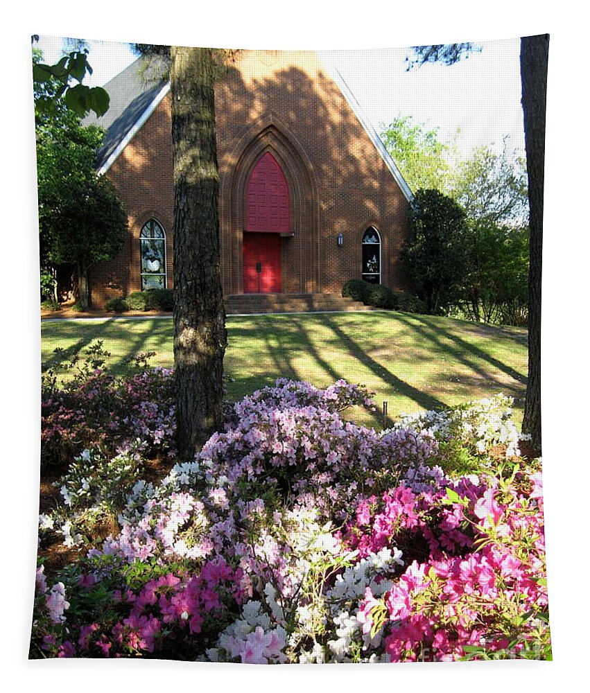 Church Tapestry featuring the digital art Southern Church In Bloom by Matthew Seufer
