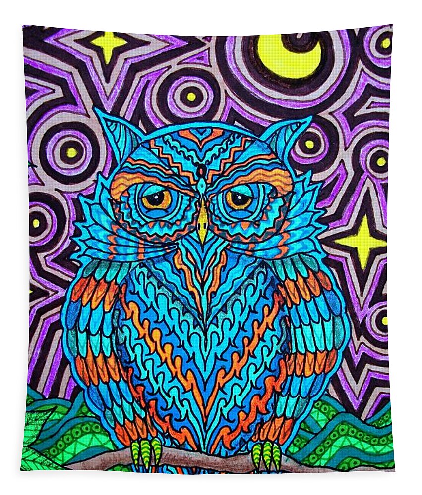 Owl Tapestry featuring the drawing Mr. Owl by Baruska A Michalcikova