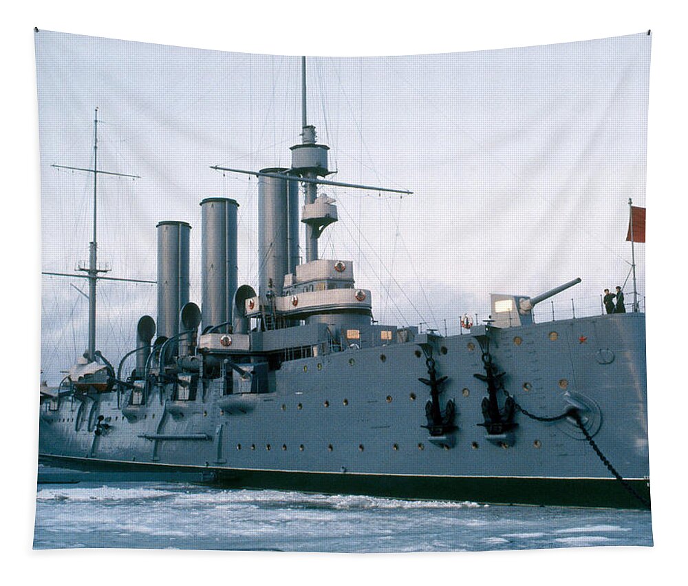 Soviet Tapestry featuring the photograph Soviet Battleship by Allyn Baum