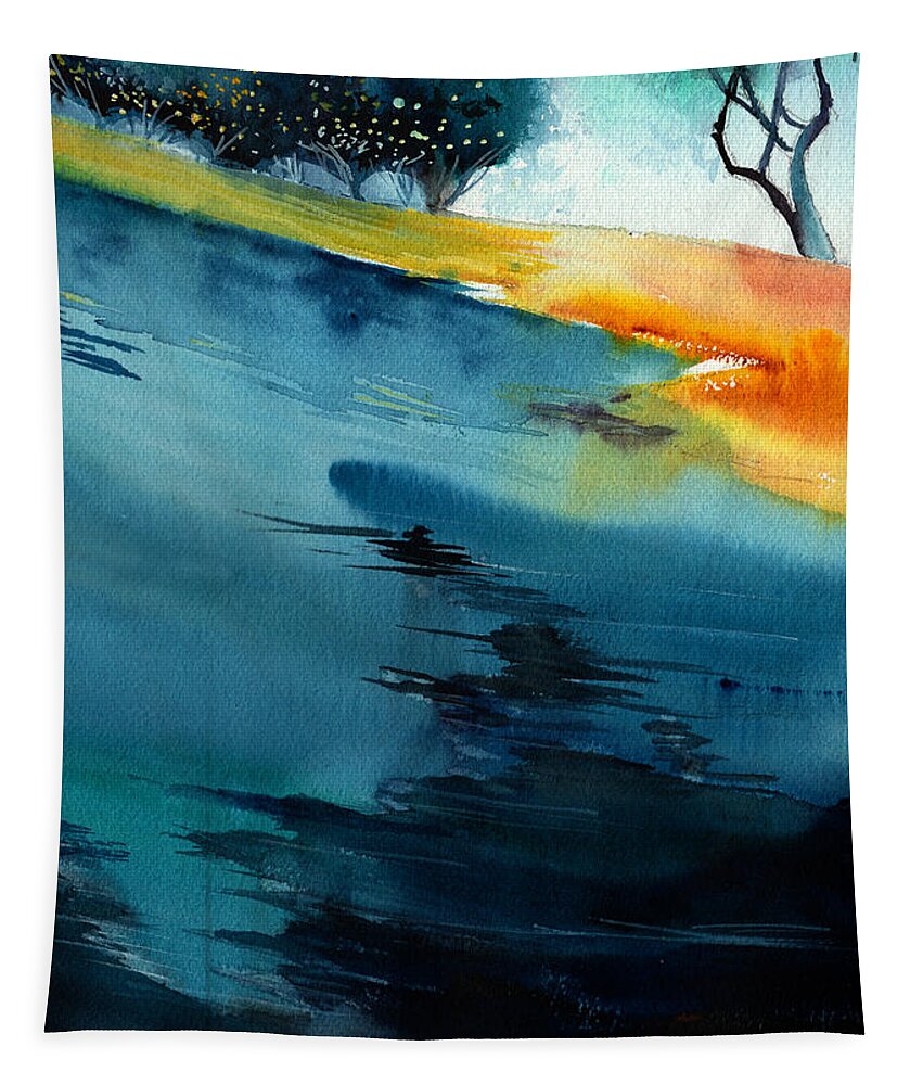 Nature Tapestry featuring the painting Spatial 1 by Anil Nene