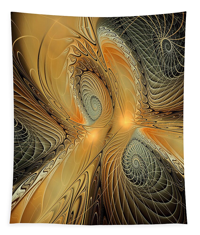 Fractal Art Tapestry featuring the digital art Spirals of Gold by Deborah Benoit
