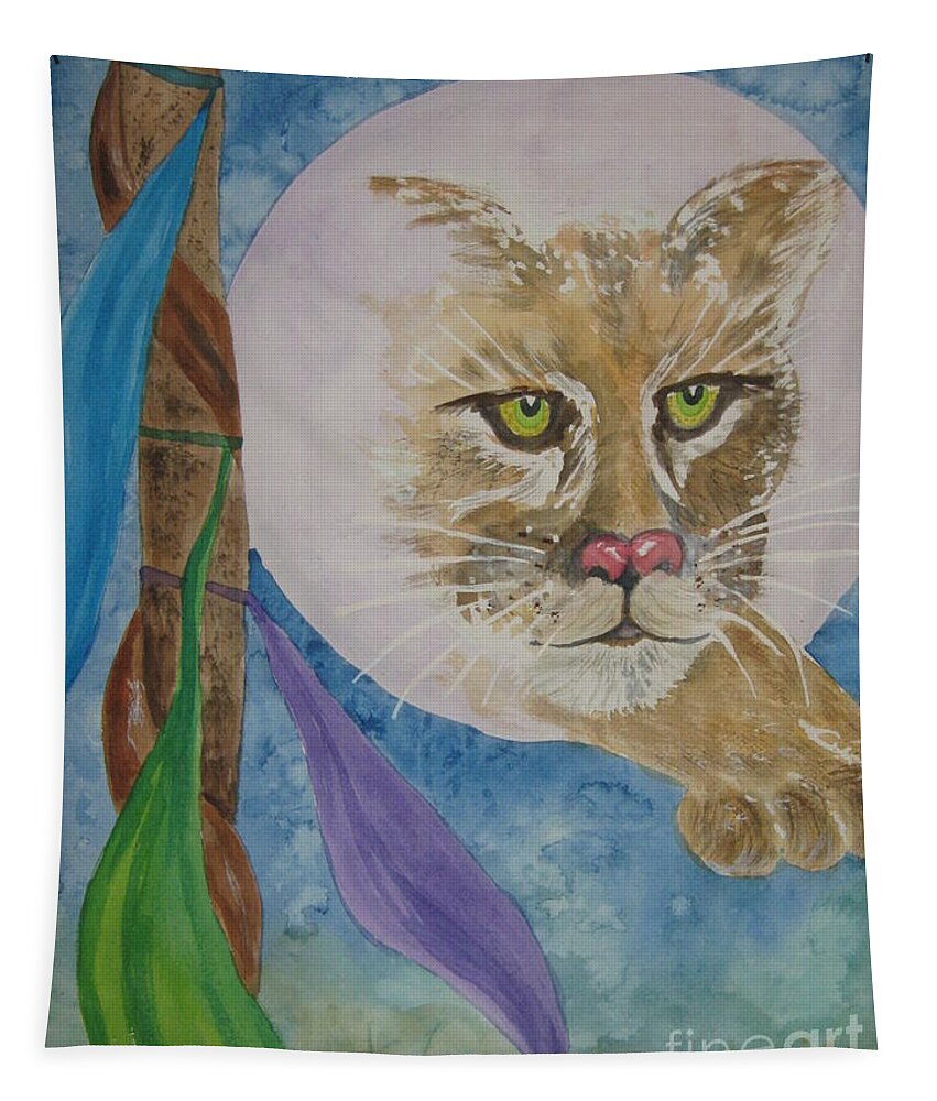 Cougar Tapestry featuring the painting Spirit of the Mountain Lion by Ellen Levinson