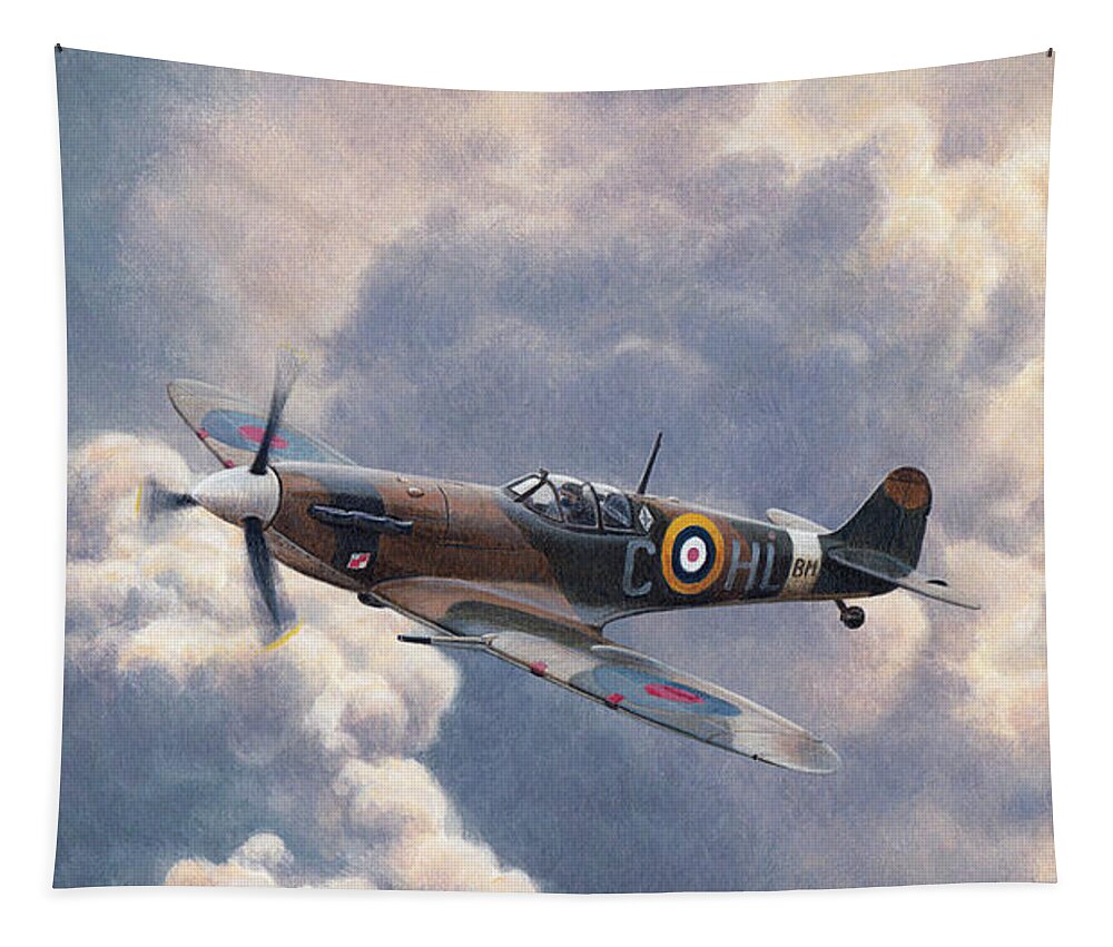 Adult Tapestry featuring the photograph Spitfire Plane Flying In Storm Cloud by Ikon Ikon Images