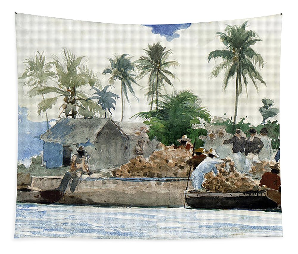 Winslow Homer Tapestry featuring the painting Sponge Fishermen by Celestial Images