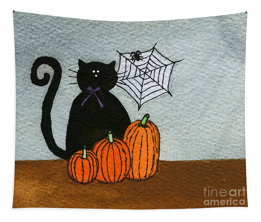 Black Cat Tapestry featuring the painting Spooky Black Cat by Norma Appleton