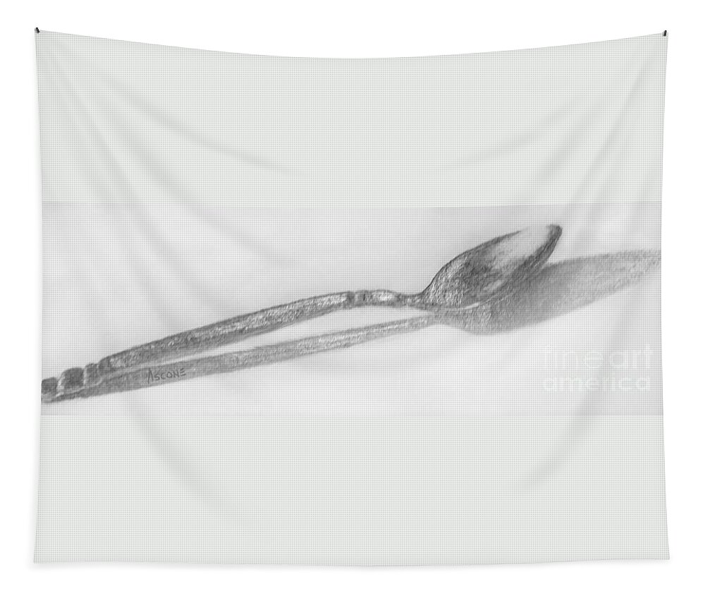 Pencil Tapestry featuring the drawing Spoon drawing by Teresa Ascone