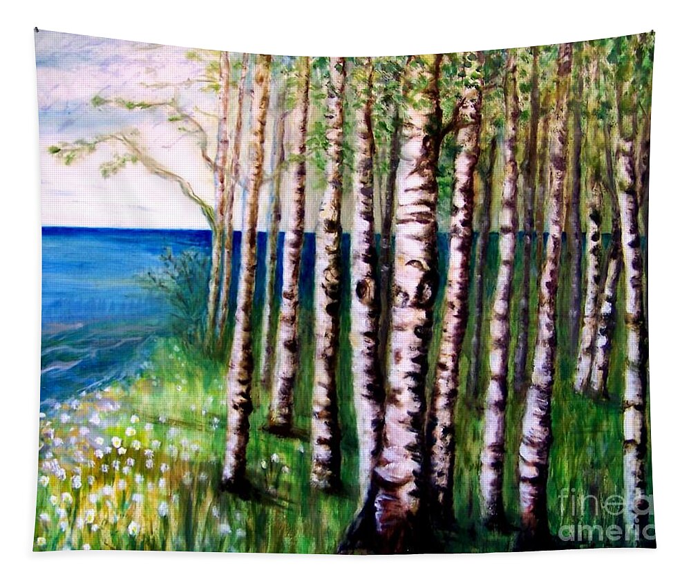 Oil Painting Tapestry featuring the painting Spring Birch by Deb Stroh-Larson