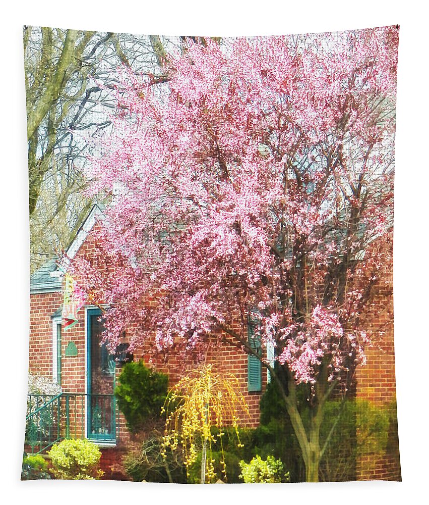 Spring Tapestry featuring the photograph Spring - Cherry Tree by Brick House by Susan Savad