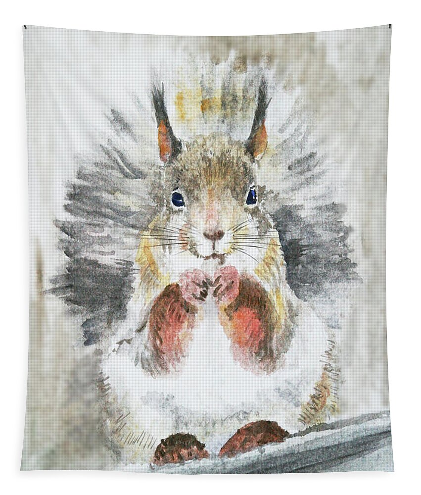 Squirrel Tapestry featuring the painting Squirrel. Watercolor by Masha Batkova