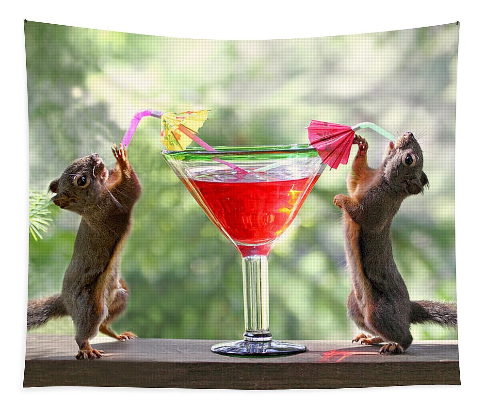 Happy Hour Tapestry featuring the photograph Squirrels at Cocktail Hour by Peggy Collins
