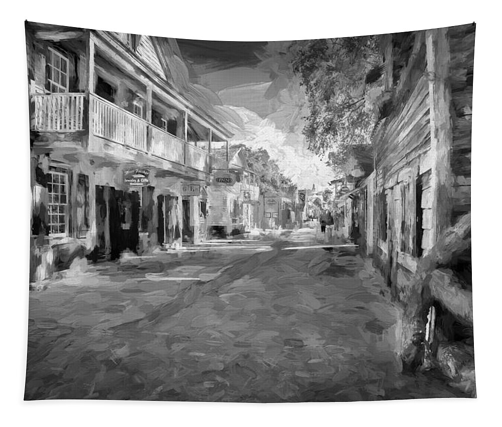 St. George Street Tapestry featuring the photograph St George Street St Augustine Florida Painted BW by Rich Franco