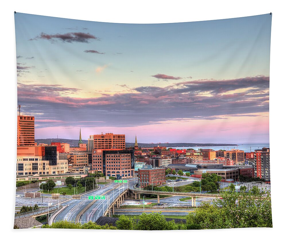 St Johns Tapestry featuring the photograph St. John's New Brunswick Sunset Skyline by Shawn Everhart