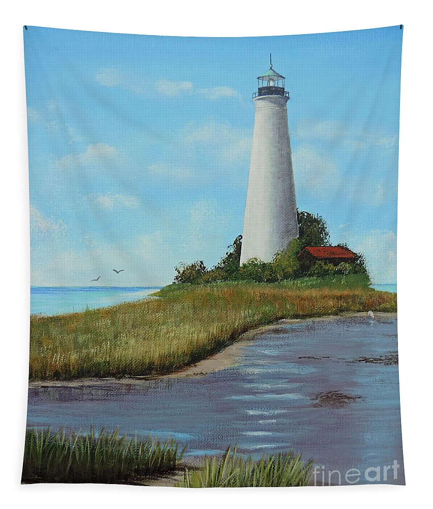 St. Mark's Lighthouse Tapestry featuring the painting St. Mark's Lighthouse Painting by Jimmie Bartlett
