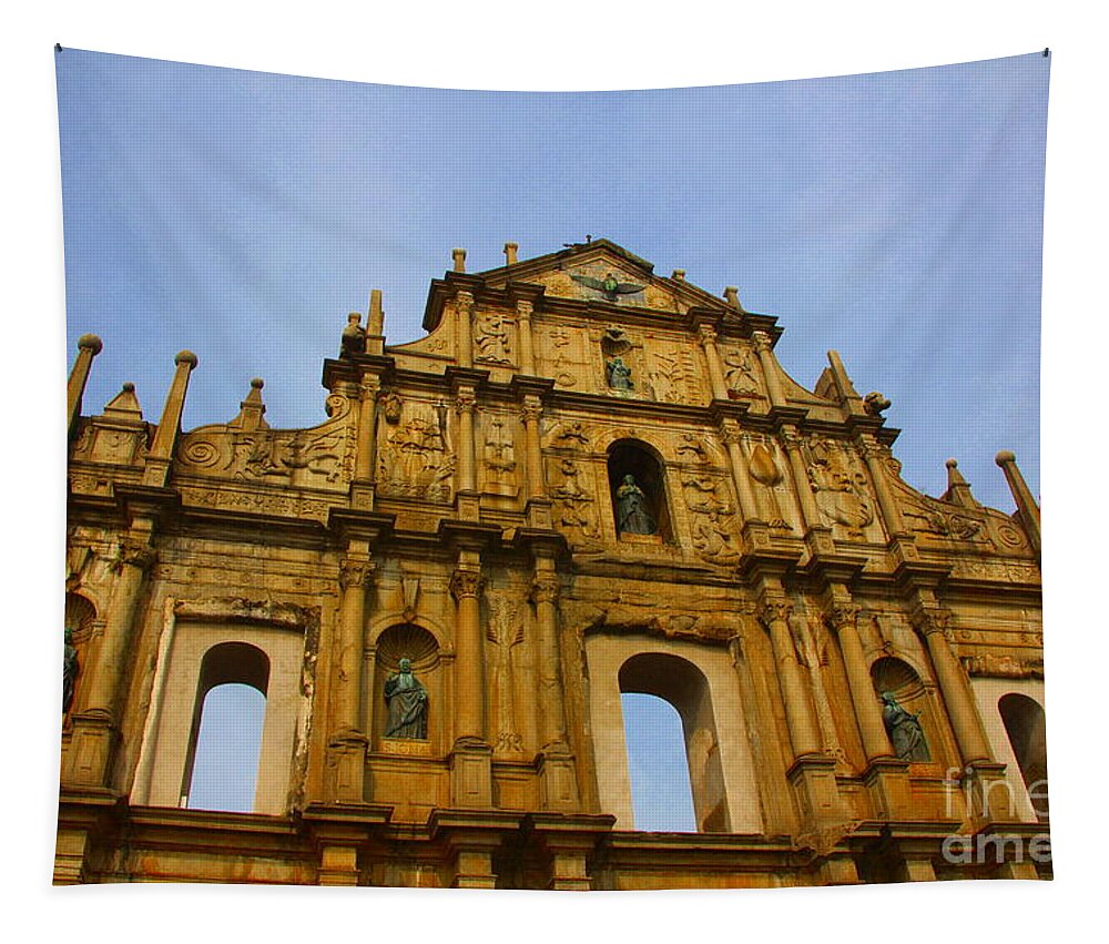 Saint Tapestry featuring the photograph St. Paul Church in Macao by Amanda Mohler