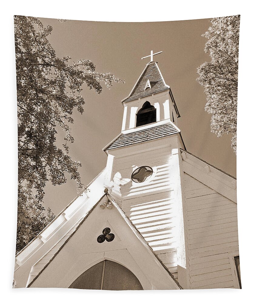 Gothic Revival Tapestry featuring the photograph St. Paul's Church Port Townsend in Sepia by Connie Fox