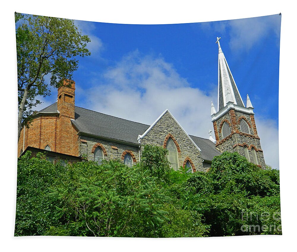 St. Peters Roman Catholic Church Tapestry featuring the photograph St. Peters Roman Catholic Church In Harpers Ferry by Emmy Vickers