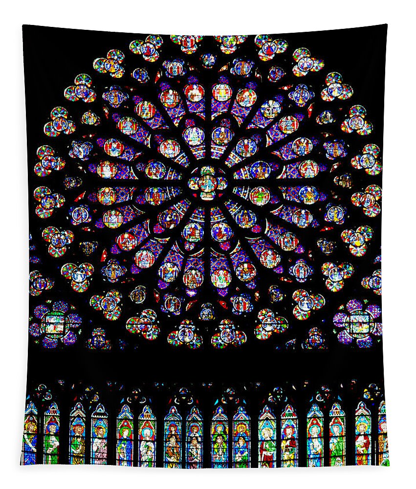 Stained Tapestry featuring the photograph Stained Glass at Notre Dame by Pablo Lopez
