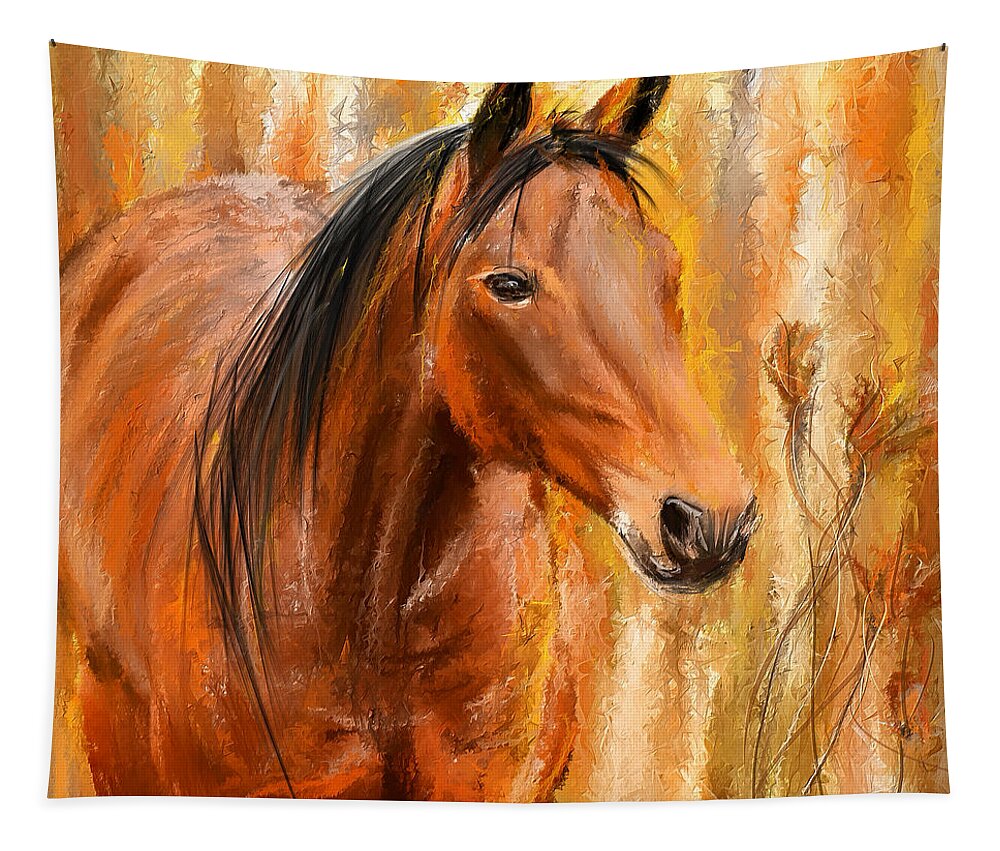 Bay Horse Paintings Tapestry featuring the painting Standing Regally- Bay Horse Paintings by Lourry Legarde