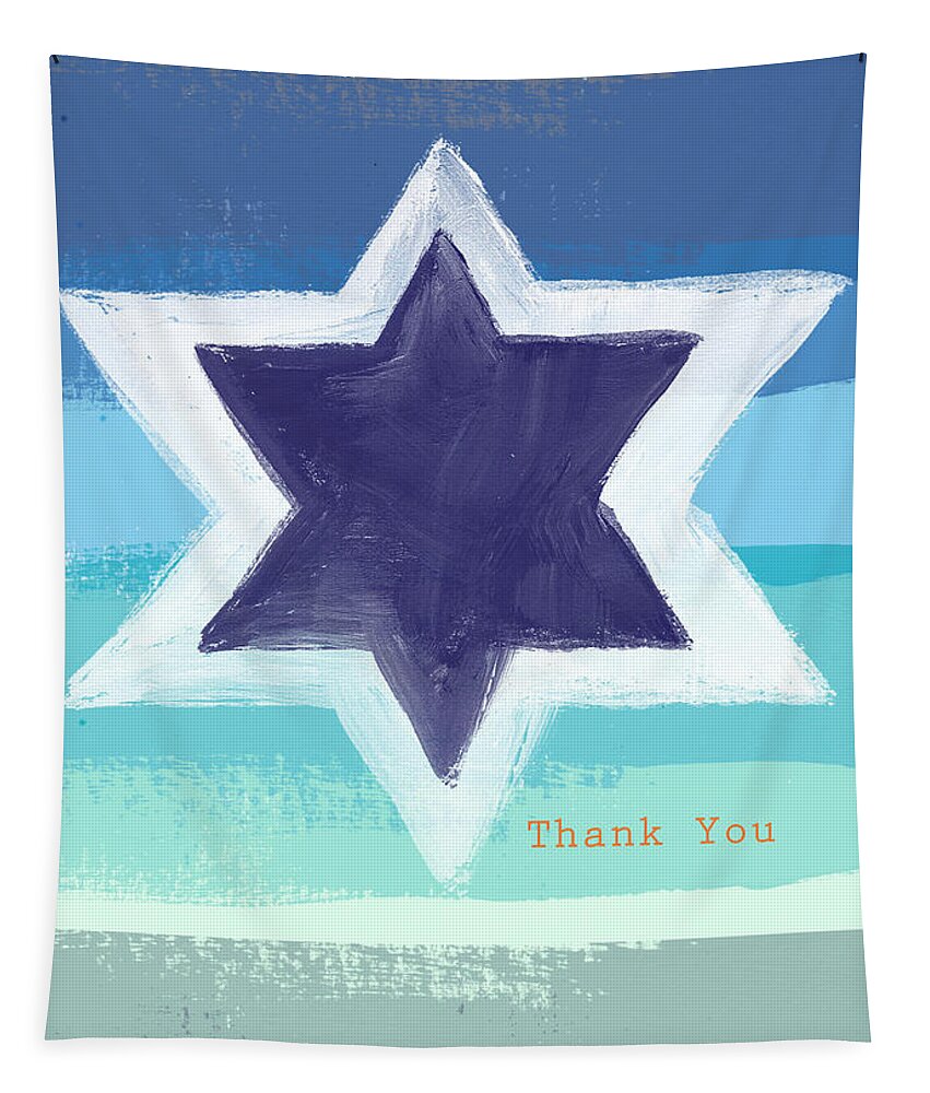 Bar Mitzvah Card Tapestry featuring the painting Star of David in Blue - Thank You Card by Linda Woods