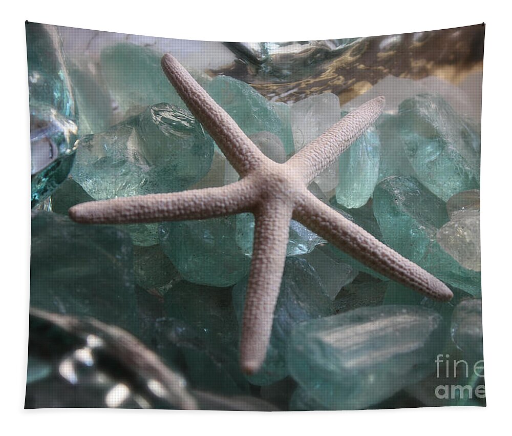Starfish Tapestry featuring the photograph Starfish with Sea Glass by Alice Terrill