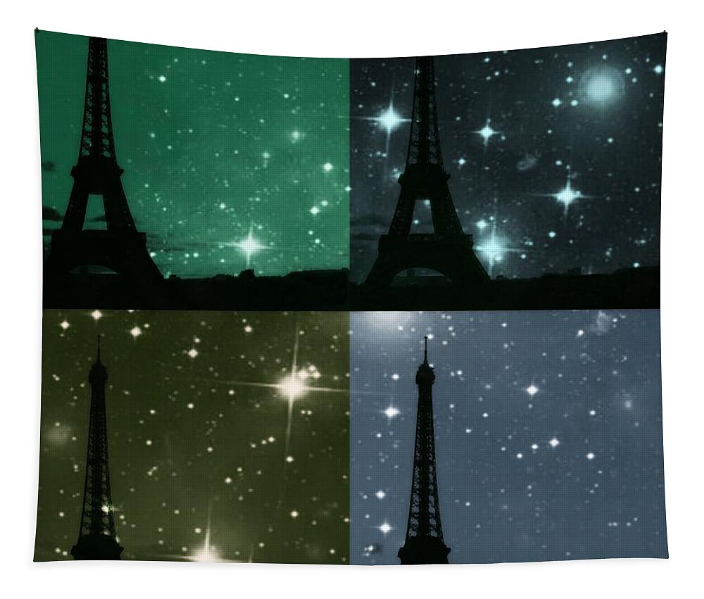 Starry Tapestry featuring the photograph Starry Night - Eiifel Tower Paris by Marianna Mills