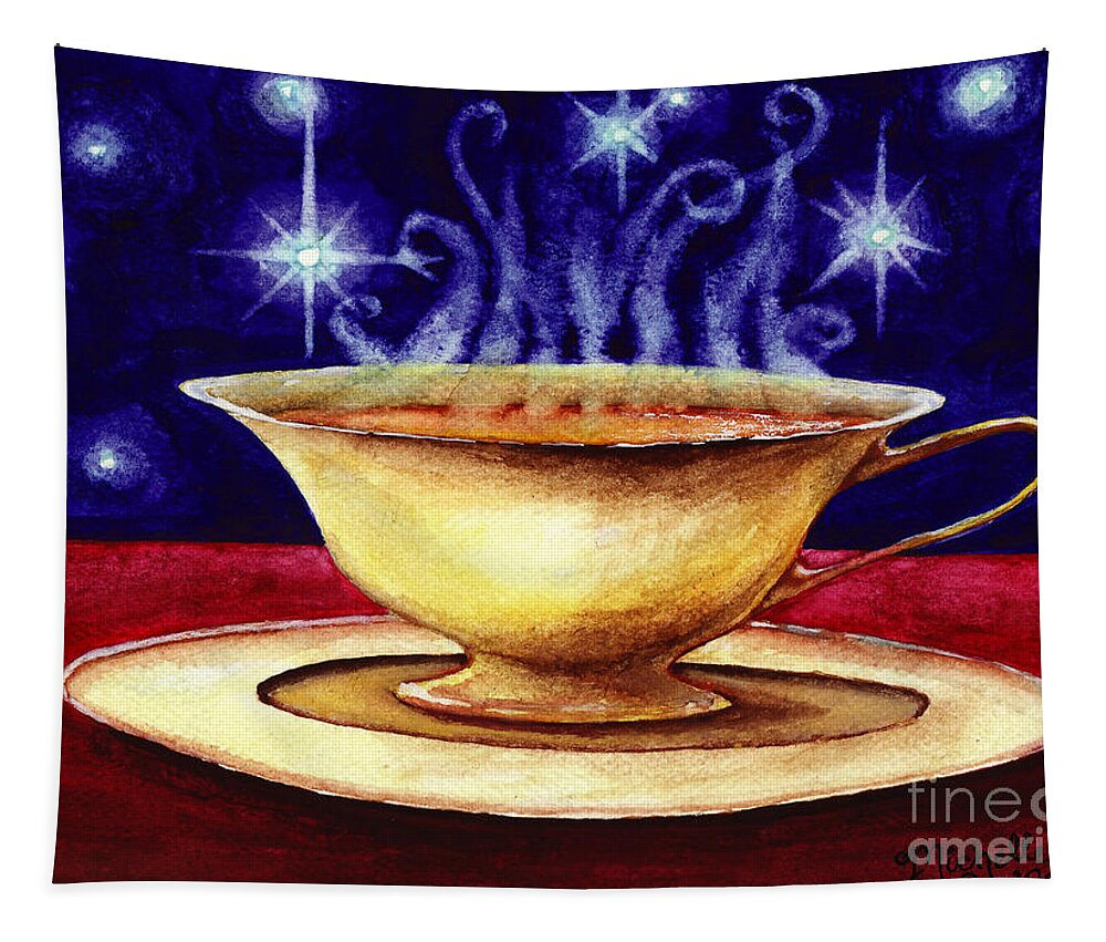 Teacup Tapestry featuring the painting Starry Night Tea Service by Michelle Bien