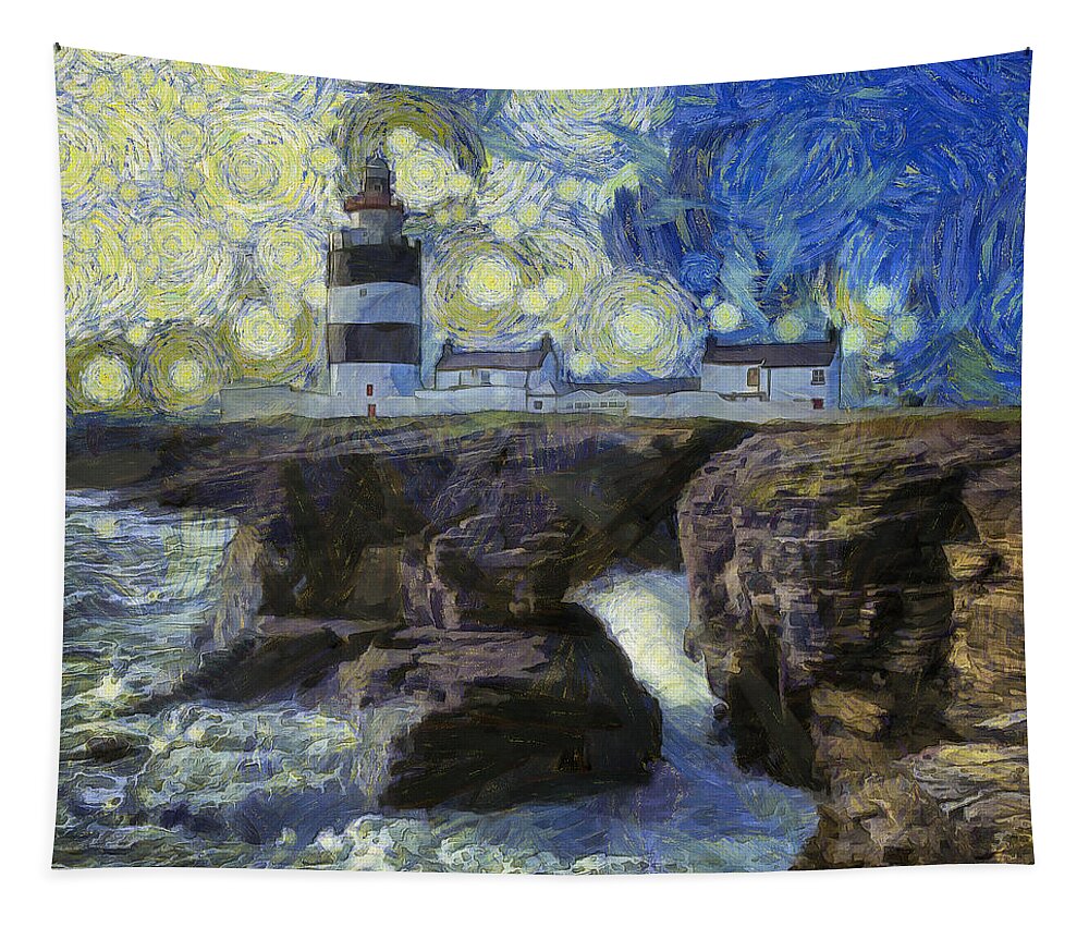 Hook Tapestry featuring the photograph Starry Hook Head Lighthouse by Nigel R Bell
