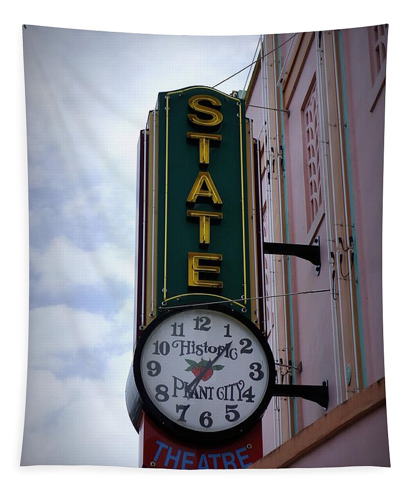 Clock Tapestry featuring the photograph State Theatre Sign by Laurie Perry