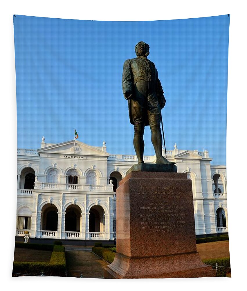 Statue Tapestry featuring the photograph Statue of Gregory outside National Museum Colombo Sri Lanka by Imran Ahmed