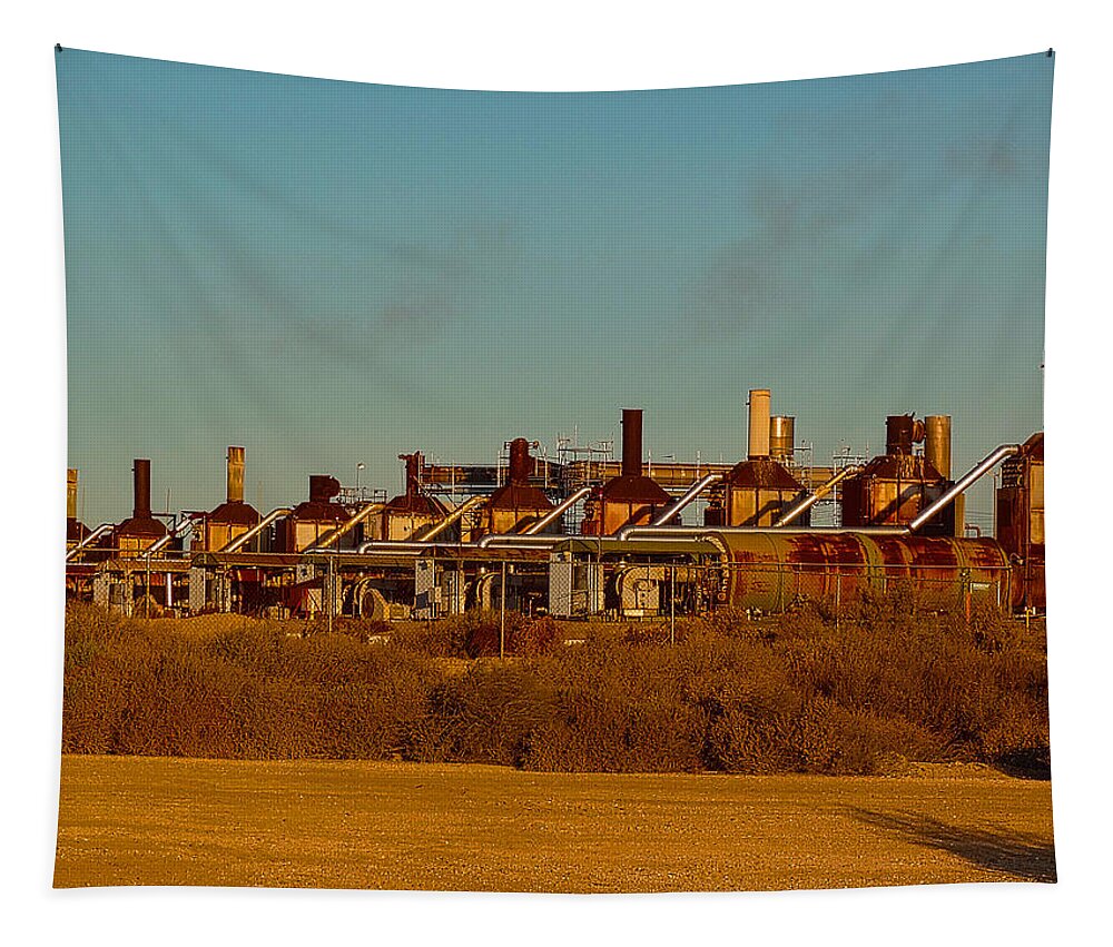 Vintage Steam Plant Tapestry featuring the photograph Steam Plant in Cymric Field by Lanita Williams