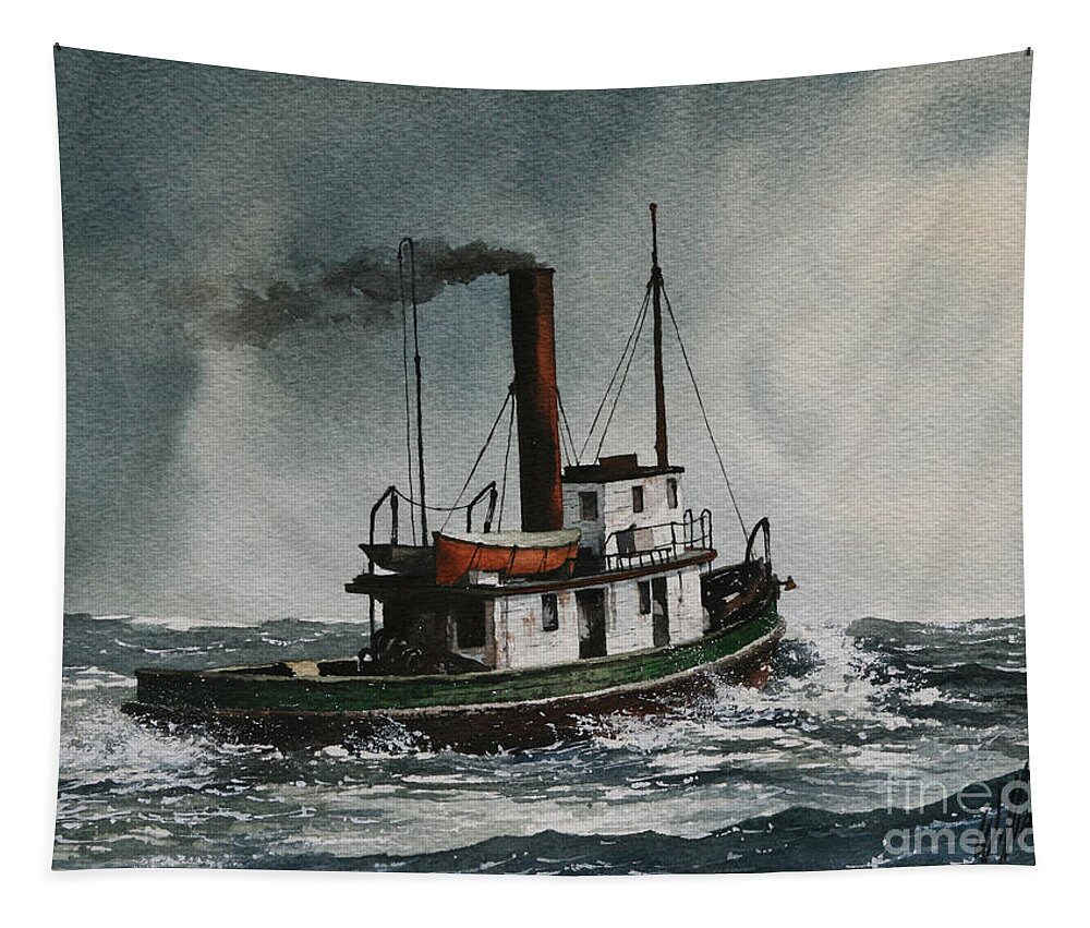 Steam Tugboat Paintings Tapestry featuring the painting Steam Tugboat KATADIN by James Williamson