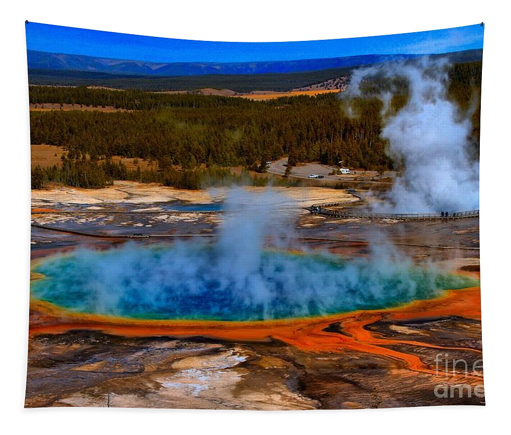 Grand Prismatic Spring Tapestry featuring the photograph Steaming Rainbow by Adam Jewell