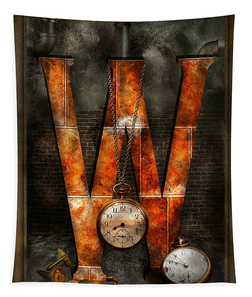 Self Tapestry featuring the digital art Steampunk - Alphabet - W is for Watches by Mike Savad