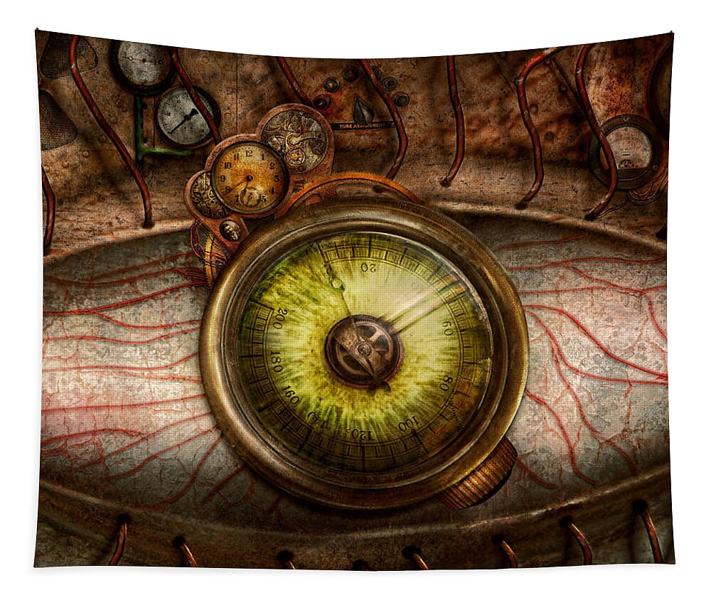 Self Tapestry featuring the photograph Steampunk - Creepy - Eye on technology by Mike Savad