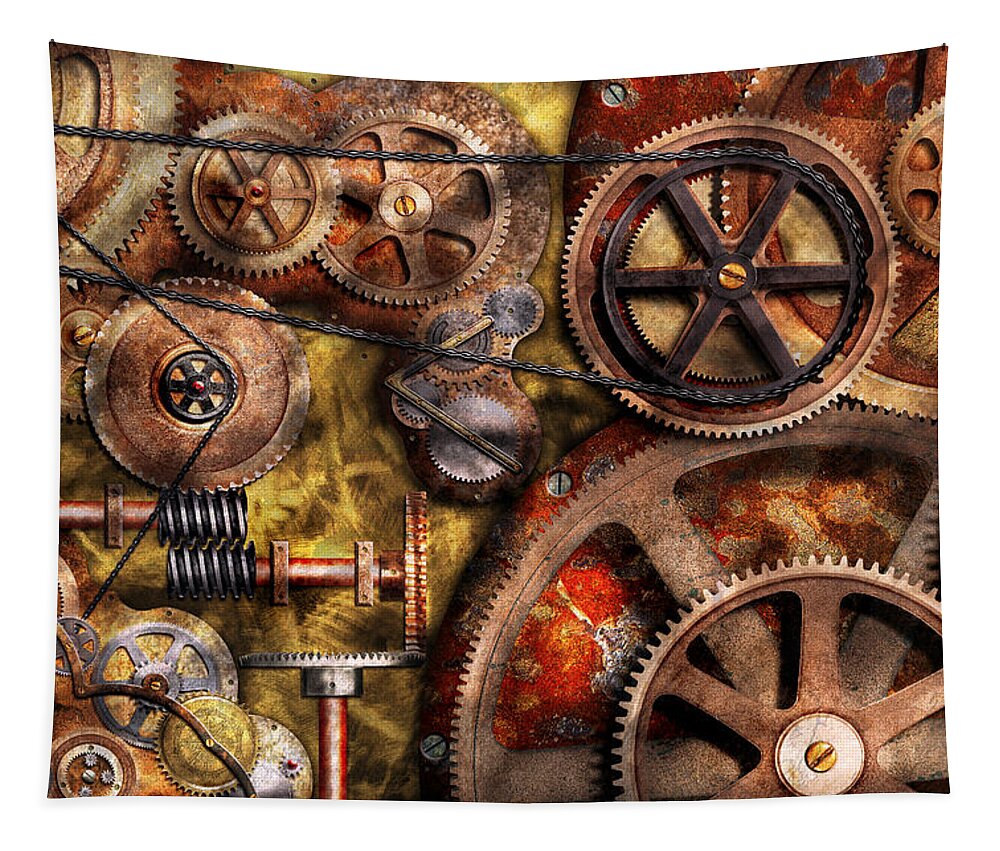Steampunk Tapestry featuring the photograph Steampunk - Gears - Inner Workings by Mike Savad