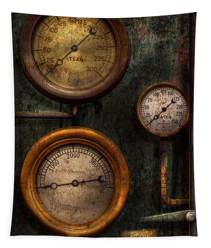 Steampunk Tapestry featuring the photograph Steampunk - Plumbing - Gauging success by Mike Savad