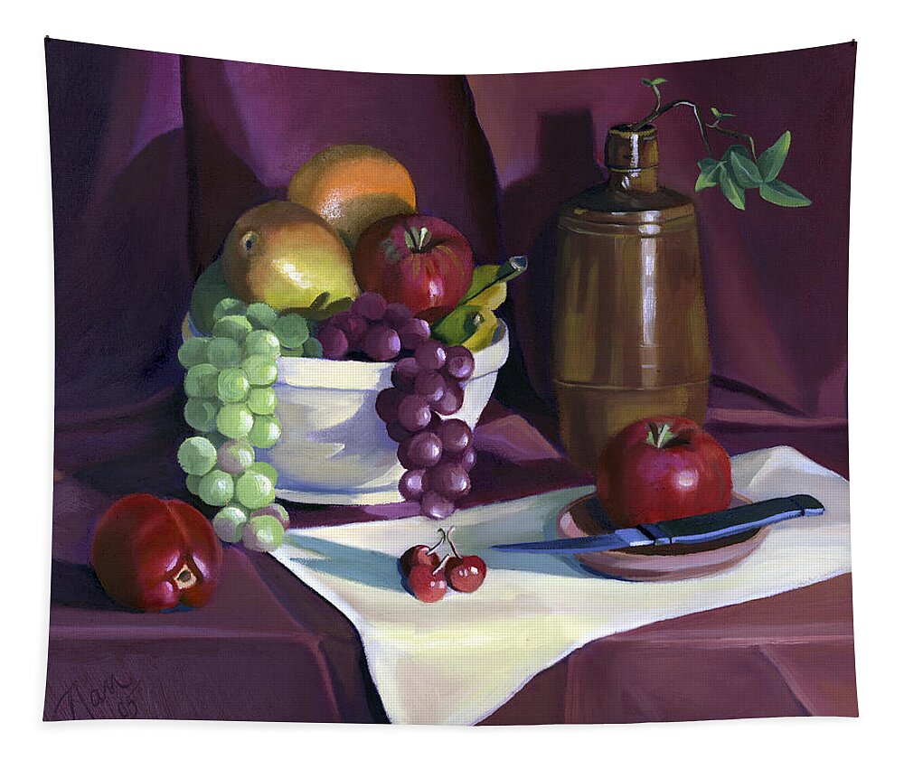 Still Life Tapestry featuring the painting Still Life with Apples by Nancy Griswold