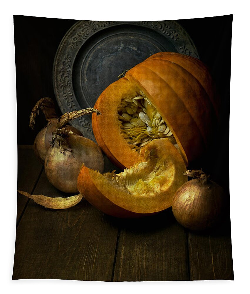 Still Life Tapestry featuring the photograph Still life with pumpkin by Jaroslaw Blaminsky