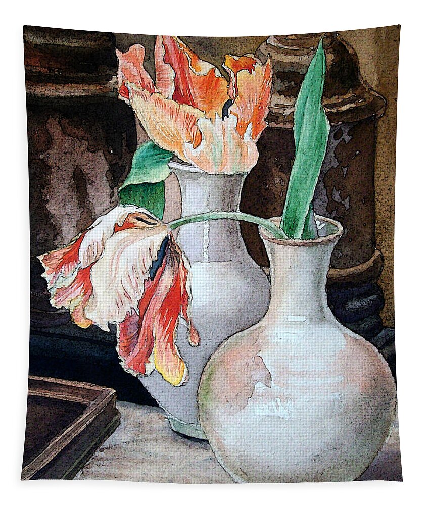 Still Life Tapestry featuring the painting Still Life With Tulips by Irina Sztukowski